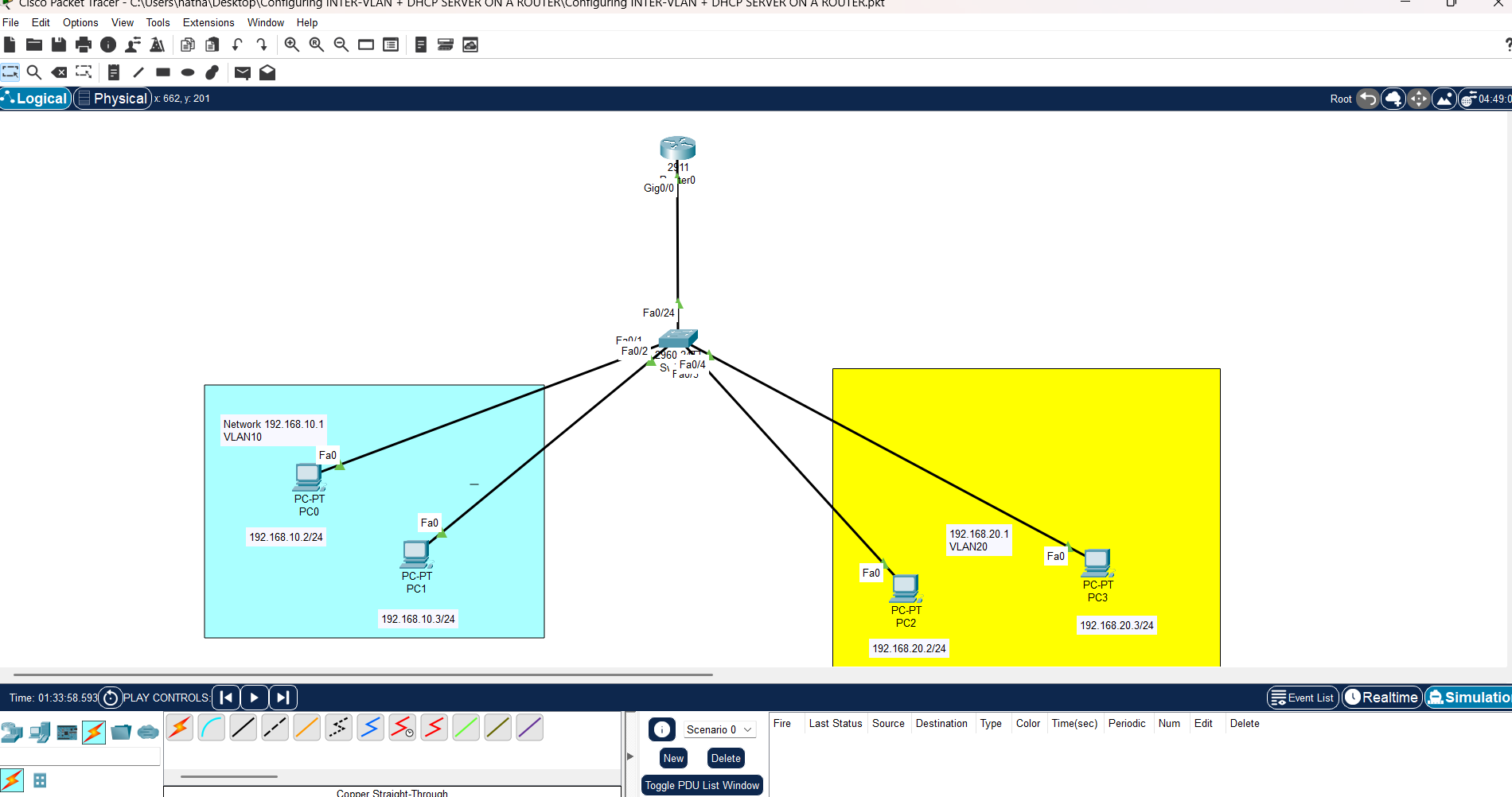  VlAN DHCP Configuration in Cisco Packet Tracer